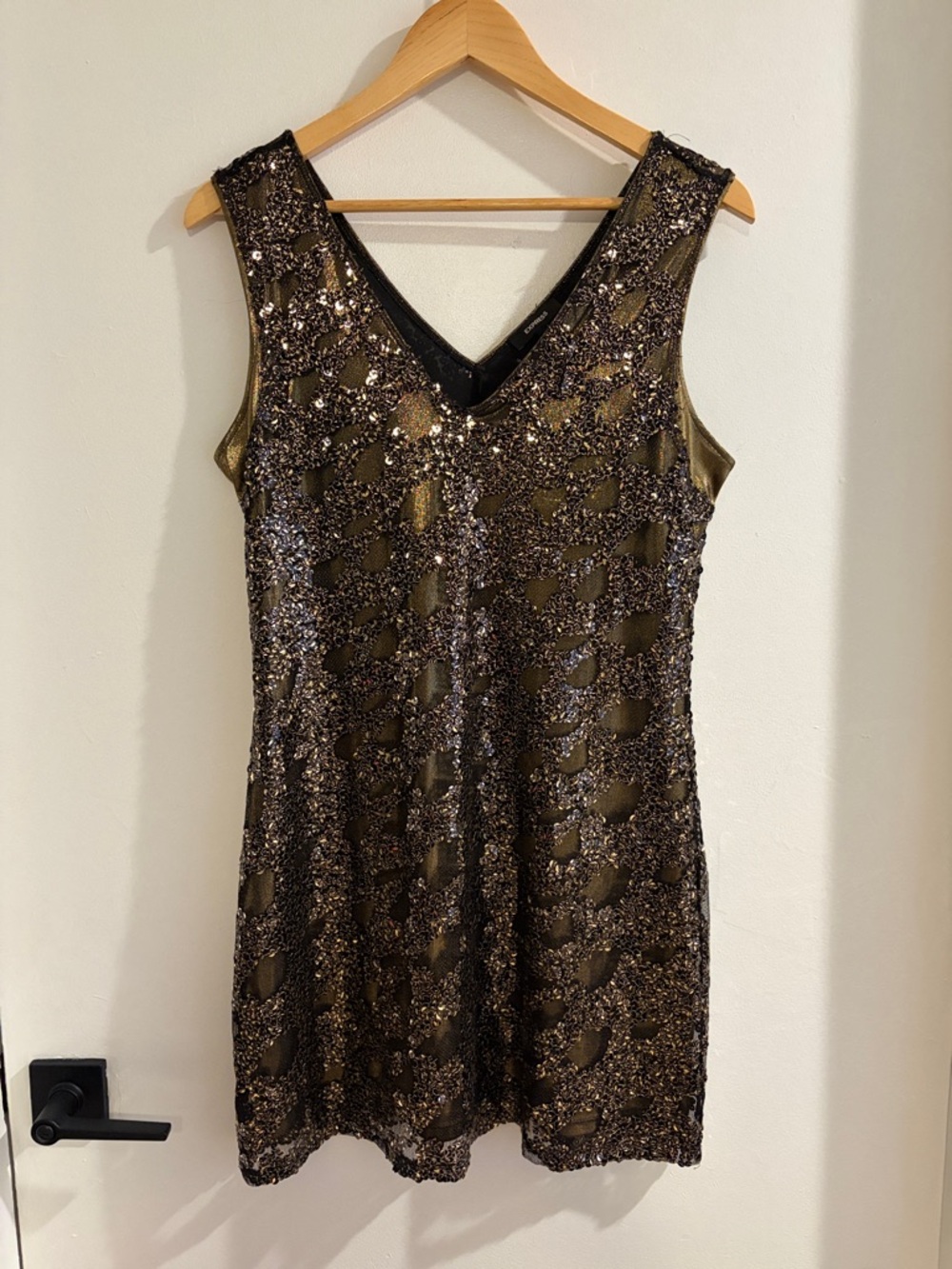Express Metallic Bronze Sequin V-Neck Mini Dress medium - Picture 2 of 9